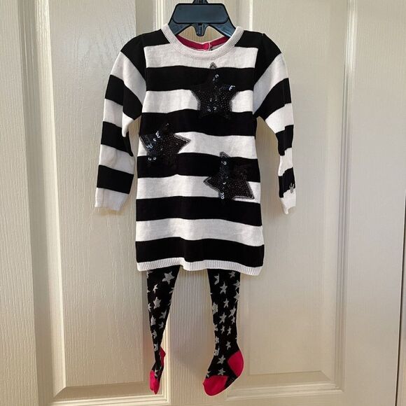 Petit Lem Sweater Dress and Tights Set Striped Sequin Star Girls 3-6 Months NWT